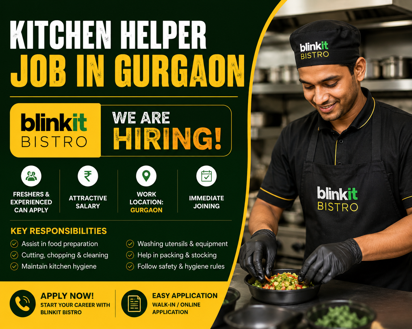 Kitchen Helper Job Gurgaon | Blinkit Bistro Hiring 1 Kitchen Helper Job Gurgaon