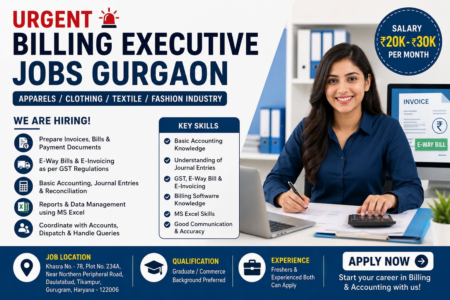 Billing Executive Job in Gurgaon 2026 1 Billing Executive Job in Gurgaon