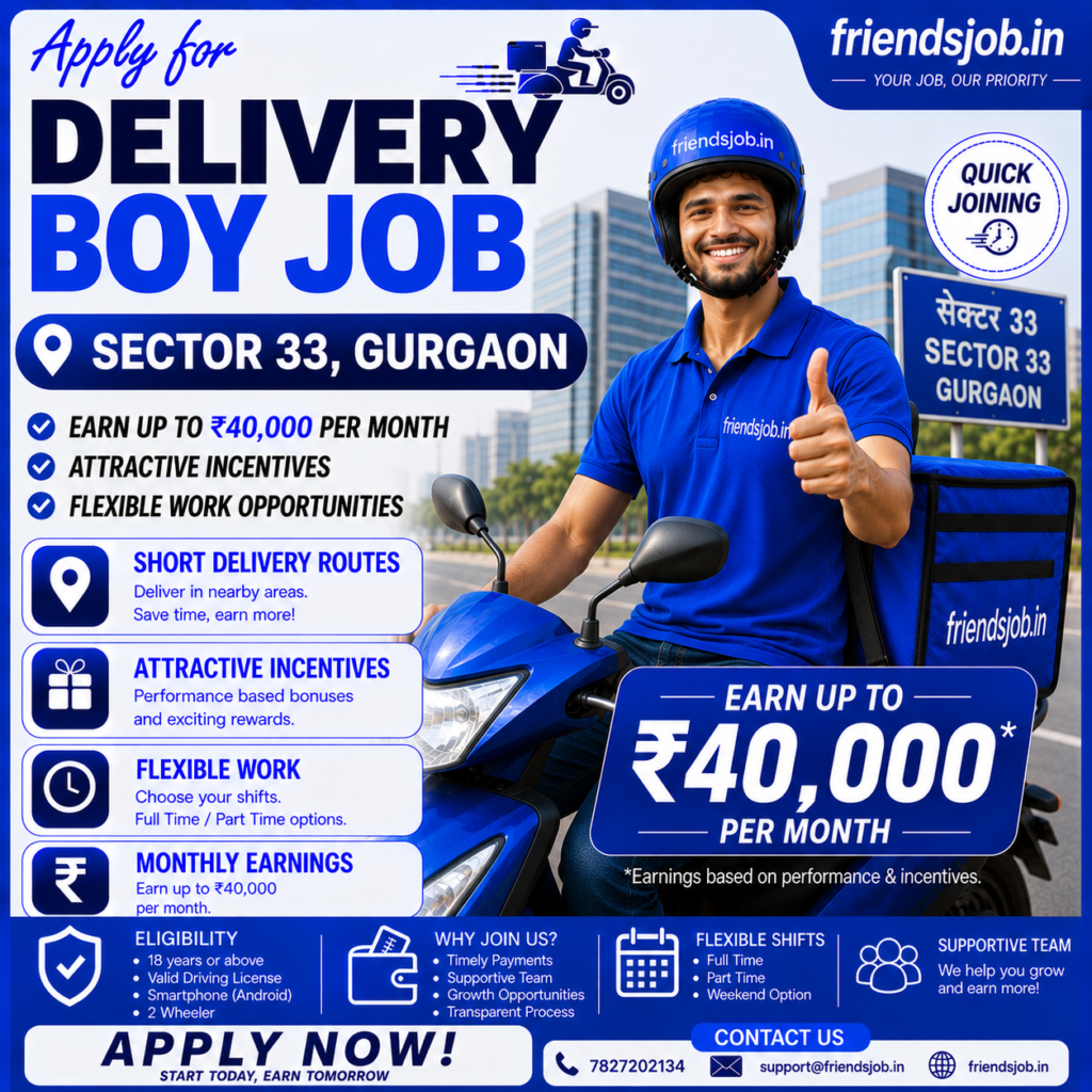 Delivery Boy Job in Sector 33 Gurgaon