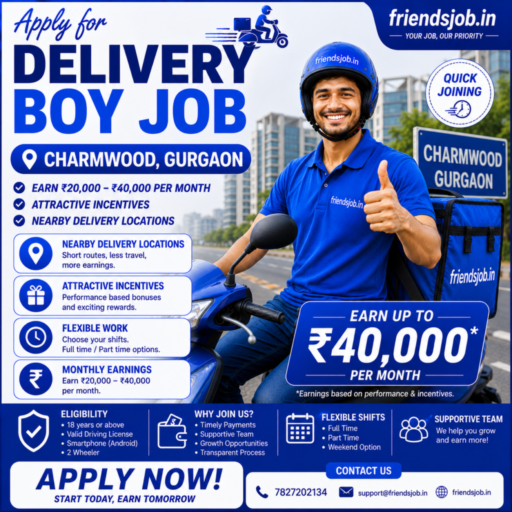Delivery Boy Job in Charmwood Gurgaon