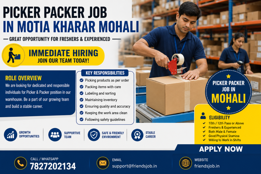 Picker Packer Job in Motia Kharar Mohali