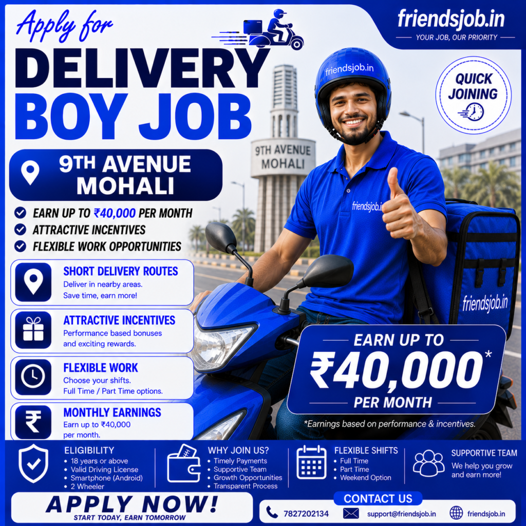 Delivery Boy Job in 9th Avenue Mohali