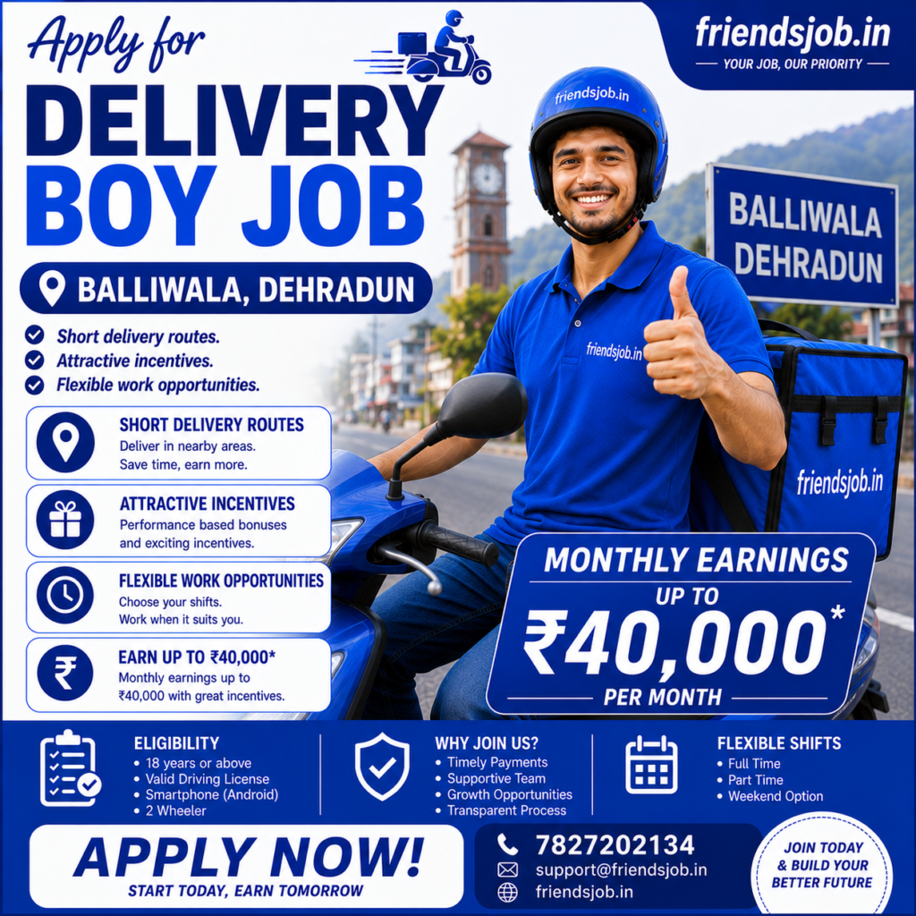 Delivery Boy Job in Balliwala Dehradun 